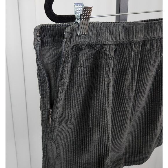 Aerie Corduroy Micro Mini Skirt Front Slit Elastic Waist Dark Grey Medium New - Picture 6 of 12